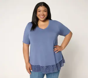 LOGO Layers by Lori Goldstein 3/4 Sleeve Lace Hem Top