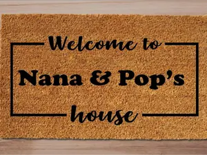Welcome to Nana & Pop's House Cute Welcome Outdoor Rug Doormat Home Porch Decor Non Slip Door Mat Non-slip Black Grandparents Grandma Grandpa Gift