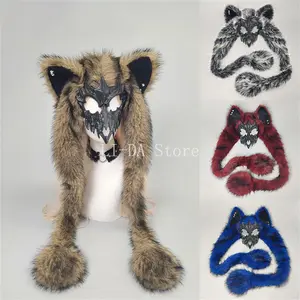 Unisex Plush Fur Animal Motif Masquerade Mask - Fox-Wolf Ears Face Cover, Werewolf Theme Party Costume Accessory, Fashion Headband