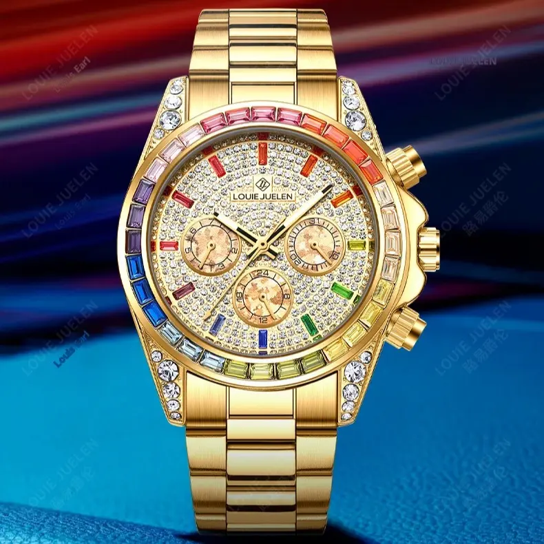 Men’s Swiss-Crafted Luxury Automatic Watch – Rainbow Di Series: 42mm Vibrant Diamond Bezel & Diamond Dial |   Exquisite Grandeur. |   Triple-Shield Technology |   Rugged Elegance for Boardrooms, Adventures & Elite Soirées |   Your Ultimate Signature State