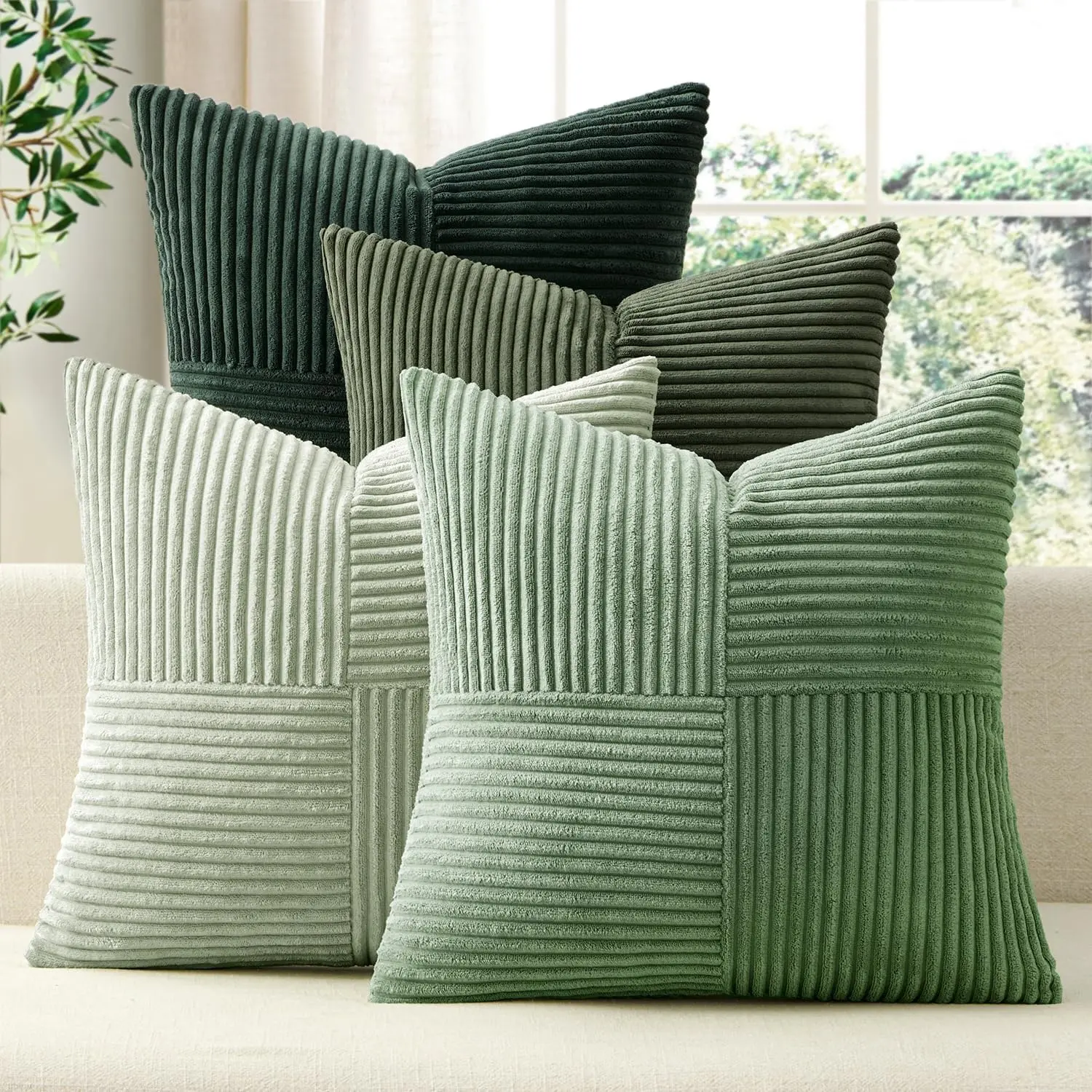 Pack of 4 Decorative Throw Pillows for Couch Forest Green 18x18 Inch Boho Cozy Soft Corduroy Cushion Covers Farmhouse Accent Pillowcases for Mid Century Modern Spring  Decor Living Room