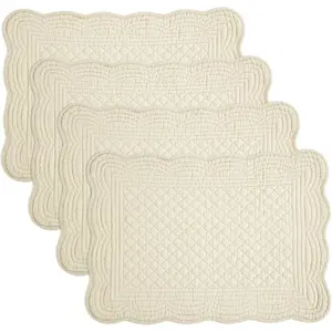 Quilted Placemats Set of 4 Washable-Rectangular Placemats For Kitchen Table-100% Cotton Fabric Rectangular Table Mats-Cotton, (Flax)