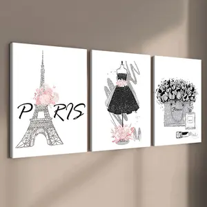 3 Count Wooden Frame Canvas, Paris Style Elegant Poster, Fashion Women Room Decoration, Fashion Room Bedroom Poster, Modern Art Home Decoration, Living Room and Hallway Wall Decoration, HD, Waterproof, Art
