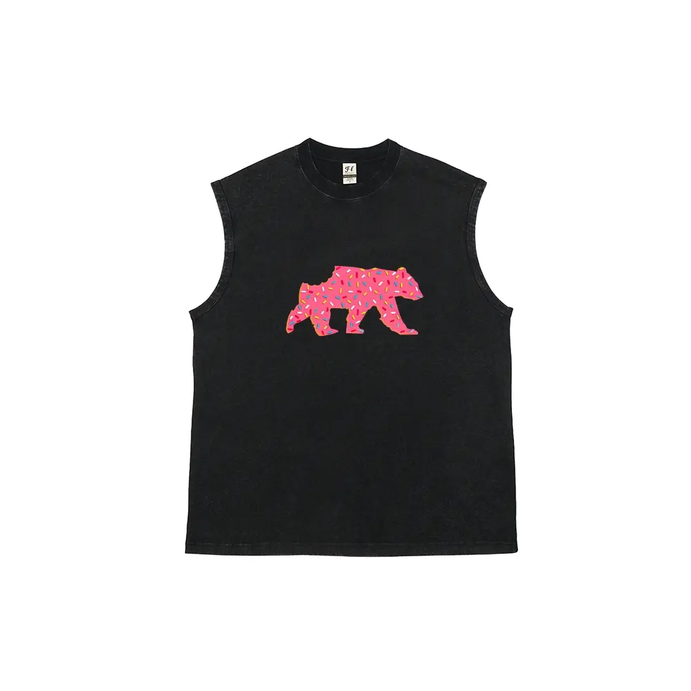 BearlyBrand Animal Cracker Frosted Gay Bear with Sprinkles and a Bite Washed Cotton Tank Top, Cute LGBTQ+ Bear Graphic Sleeveless Muscle Shirt, Distressed Summer Pride Undershirt for Me