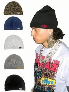 New Embroidered Colorblock Beanie Hat, Unisex Sports Outdoor Running Cap, Breathable Elastic Material, Fashion Casual Style