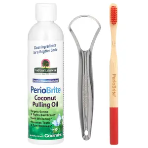 Nature's Answer PerioBrite Coconut Pulling Oil with Toothbrush & Tongue Scraper, Coolmint, 8 fl oz (240 ml)
