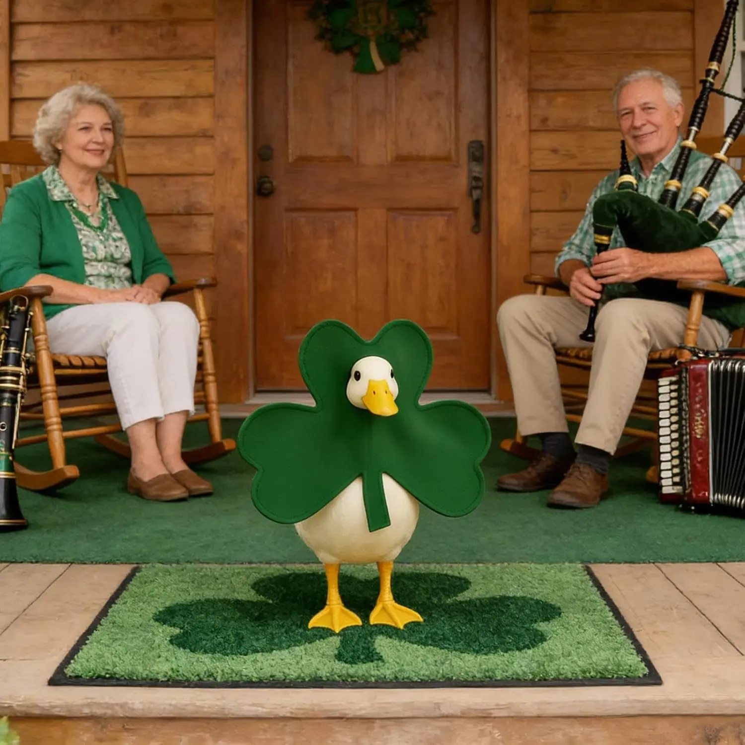 St Patrick's Day Porch Goose Costume Set, Irish Lucky Clover Outdoors Decor for Yard Lawn Garden Patio, 1pc Outdoor Decoration