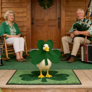 St Patrick's Day Porch Goose Costume Set, Irish Lucky Clover Outdoors Decor for Yard Lawn Garden Patio, 1pc Outdoor Decoration