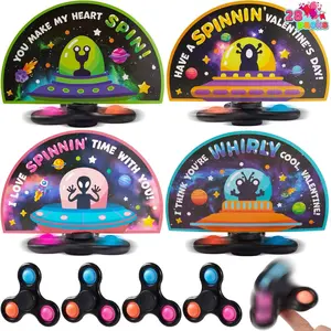 28 Packs Valentines Cards with Alien Style Fidget Spinner for Kids, Stress Relief Hand Finger Spinner Fidget Toy for Classroom Exchange, Valentine's Party Favors, Party Game Prizes for Kids