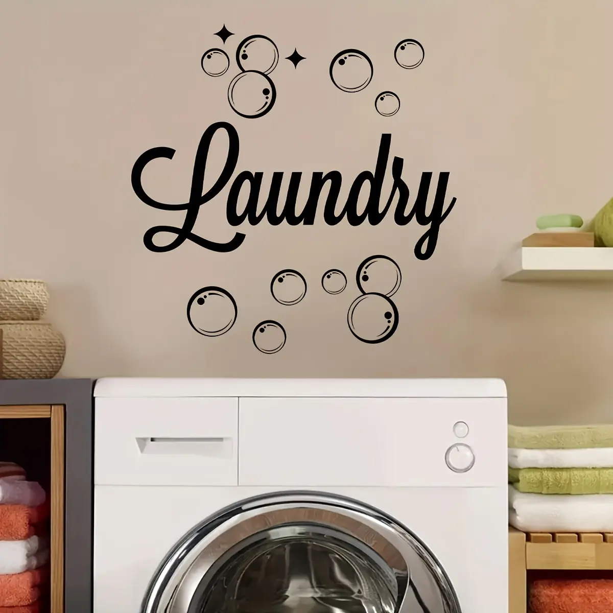 1Pc Laundry Room English Letter Wall Stickers, Wall Decals, Decorative Decal, add fun stickers to the laundry space to create an atmosphere for household chores. Use letters and bubble elements to add warmth, and detachable wall stickers