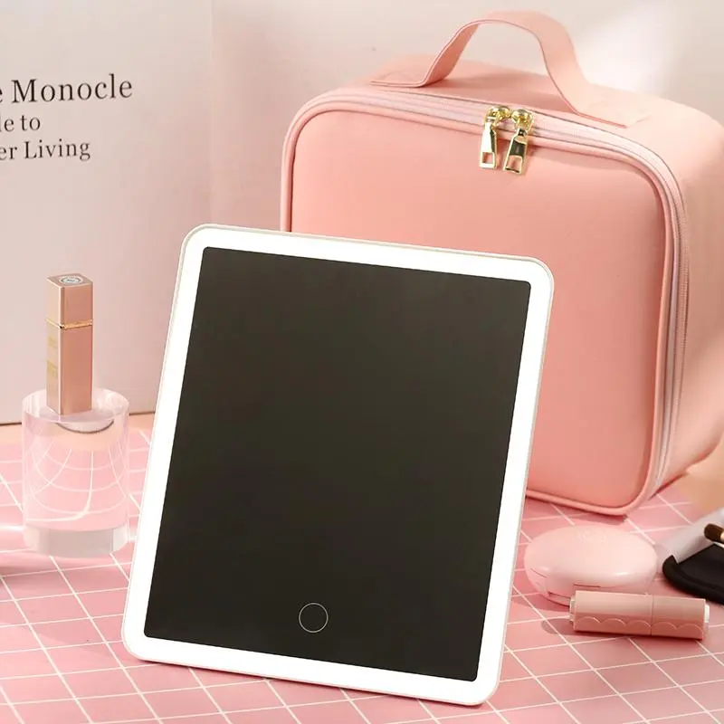 Travel Makeup Bag with LED Light, 1 Count Rechargeable Makeup Case with Mirror, Cosmetic Makeup Box Organizer, Makeup Accessories Organizer, Vanity Case for Women, Gifts For Women, Luggage Makeup Organizers, Cosmetic Travel Bags