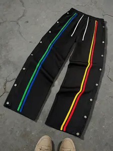 Men's Summer Loose Fit Rainbow Striped Straight Leg Pants, Thin Breathable Casual Sportswear, Stylish Wide Leg Cargo Pants