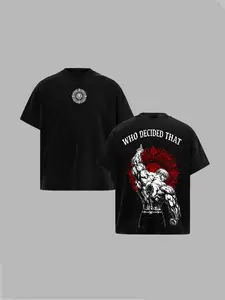Men's Kengan Ashura Ohma Tokita "Who Decided That?" Acid Wash Graphic T-Shirt - Unisex Cotton Casual Apparel, Oversized Shortsleeve Anime Tee
