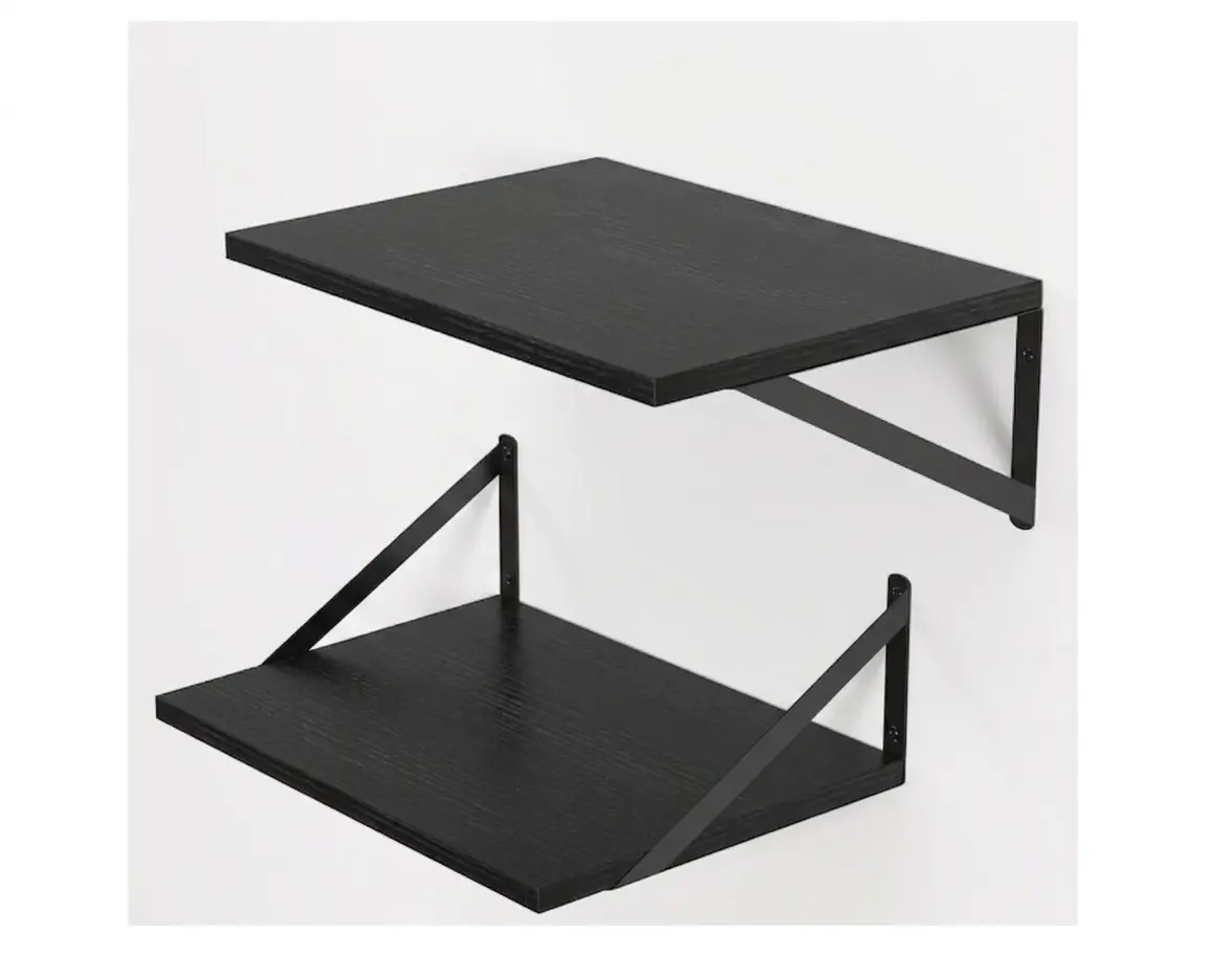 Set of 2,  Black Deep Floating Shelves for Wall, 16W x 12D Wood Wall Shelves, Wide Floating Shelves (Set of 2,  Black)