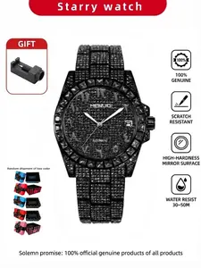 Men's Cool Unique Full Diamond Strange Number Calendar Luxury Automatic Mechanical Watch, Stainless Steel Case, All Seasons