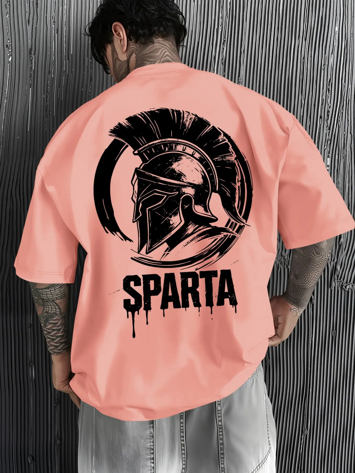 Streetwear Spartan Warrior Helmet Print T-Shirt, Men's Essential Fashion Shirt, Casual Long Sleeve Top, All Seasons Fitted Tee, Menswear