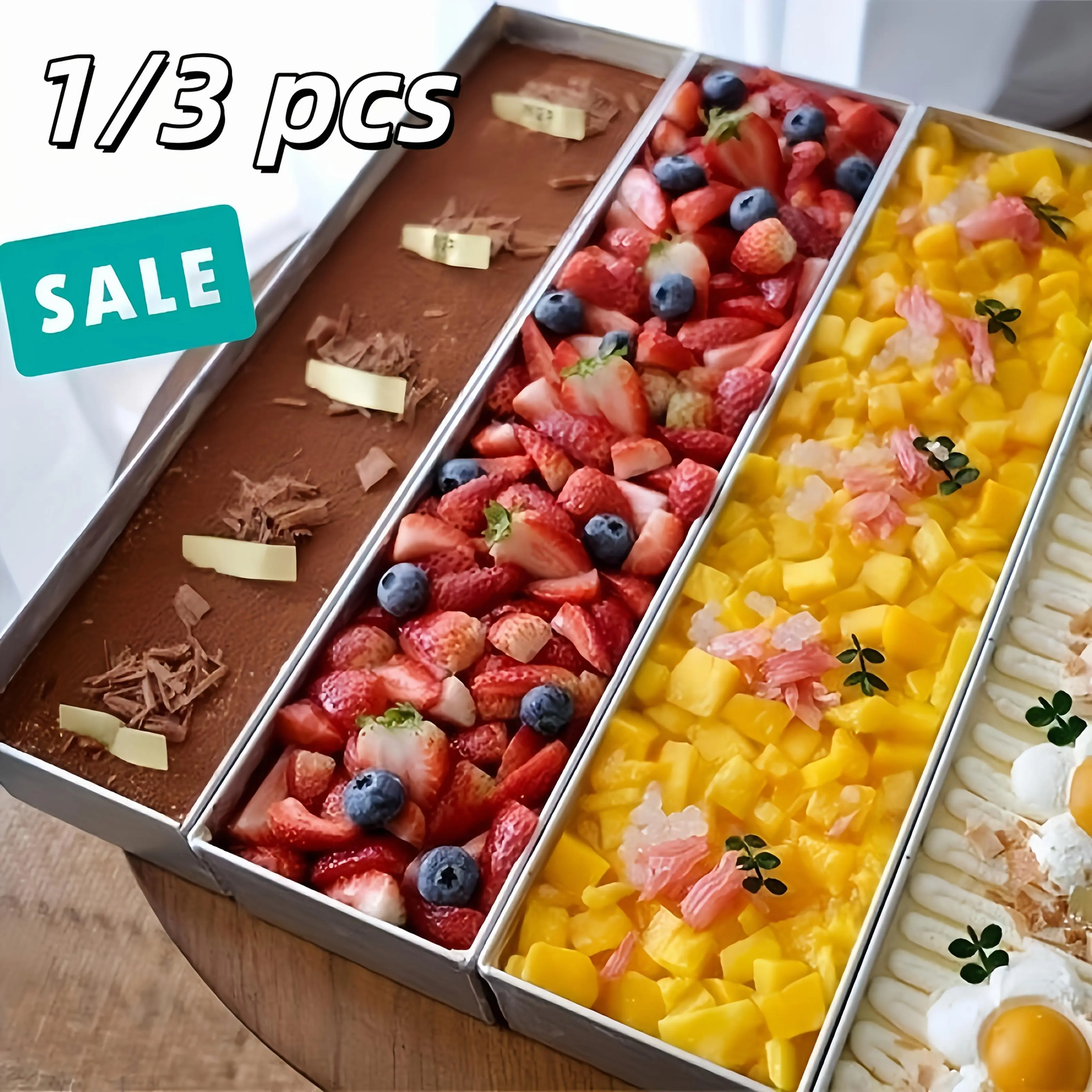 3pcs/ 1pc, detachable side cover rectangular cake mold, oven cake tray, tiramisu cheese chiffon cake, non-stick aluminum  cake tray, reusable, easy to clean