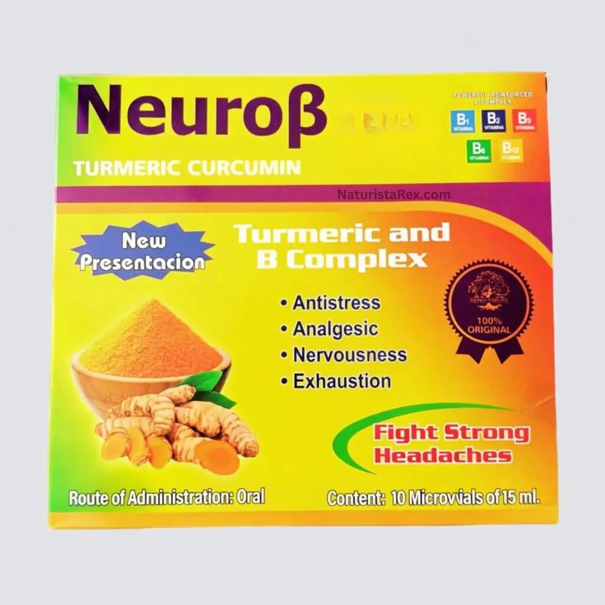 HierbasFinas NeuroB Turmeric/Curcumin & B-Complex 10 Micro Vials of 15 ML