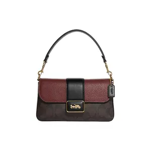 Coach Grace 22 Convertible Shoulder Bag with Detachable Chain Strap and Leather Accents in Red-Brown and Black