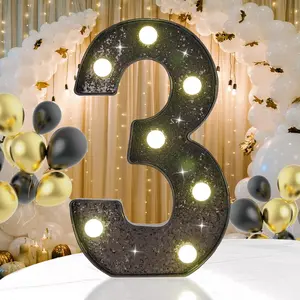Decorative LED Light up Number 3, Glitter Black Marquee Number Lights Sign for 3rd 13rd 30th Birthday Party, , Bar, Graduation, Wedding, Anniversary,  Operated Black Decoration 3
