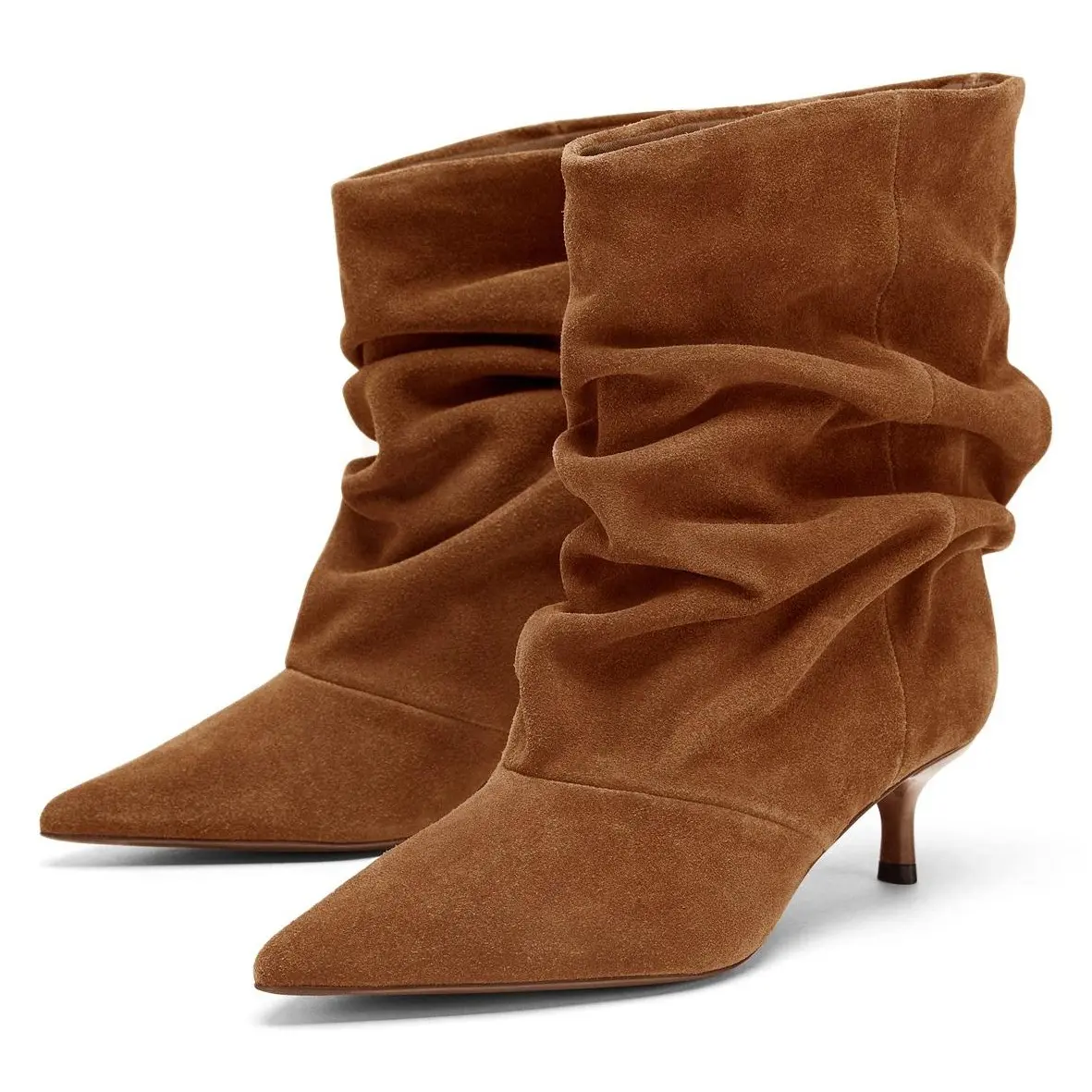 Coutgo Womens Slouchy Ankle Boots Kitten Heel Pointed Toe Pull On Booties
