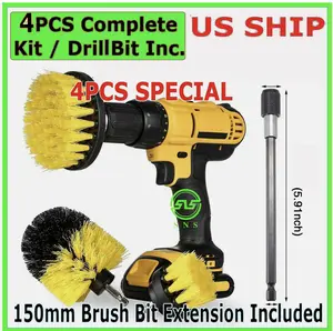 4PC Grout Drill Brush Attachment Power Scrubber Car Cleaning Kit Combo Scrub Tub