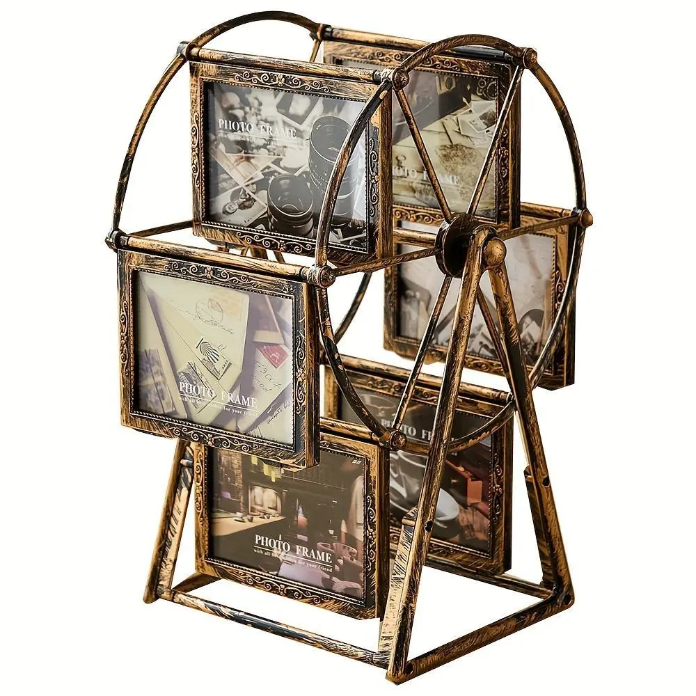 Vintage Ferris Wheel Rotating Photo Frame Stand, Kids Room Home Office Dorm School Desk DIY Decor, Classic Rectangular Picture Frame, Sturdy Frame Design, Home Decoration, Framed Decor, Home Decor Accessory