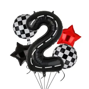 Race Car Birthday Balloons, 40-Inch Number 2 & 5 Mylar Balloons for Boys' Two Fast Party Decoration