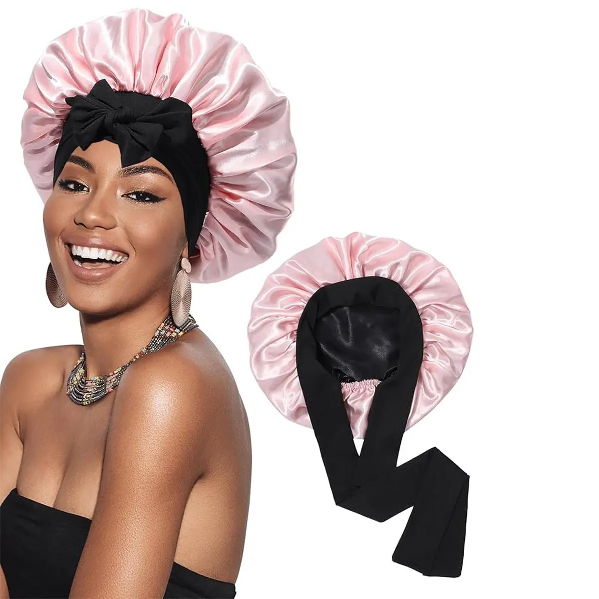 Satin Bonnet Bonnet for Sleeping Sleep Cap Double Layer Hair Bonnet with Elastic Tie Band for Curly Hair Night Cap
