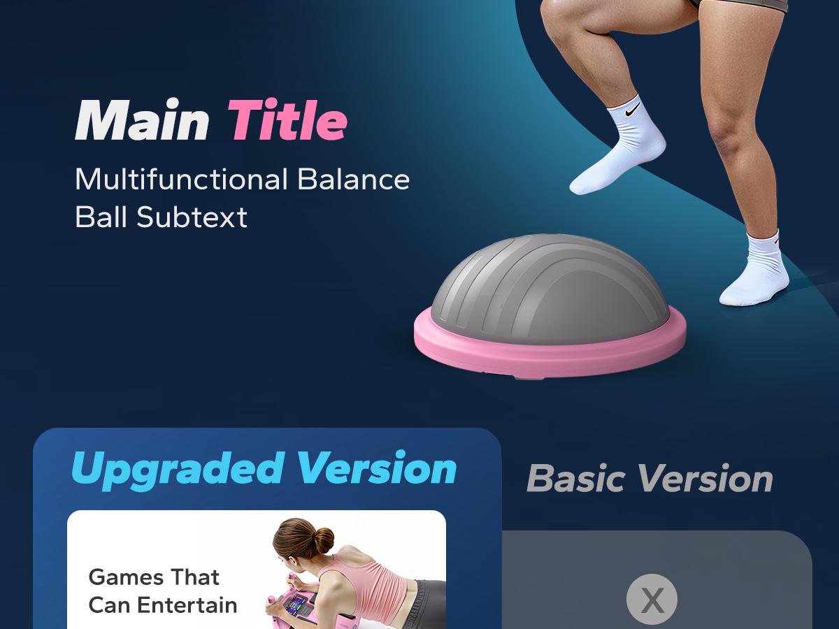 Merach Half Exercise Balls Trainer Balance Ball Trainer 2-in-1 Yoga Ball with Resistance Bands & Game Mode Core Stability & Full-Body Home Fitness Workout Equipment