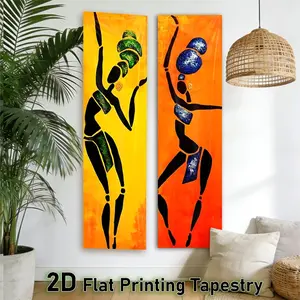 2D Flat - 2pcs Abstract African Art Vertical Tapestry | Elegant Silhouette Figure Wall Tapestry for Bedroom | Tribal Inspired Design Long Narrow Wall Hanging for Living Room & Dorm Decor | Spring Home Decoration