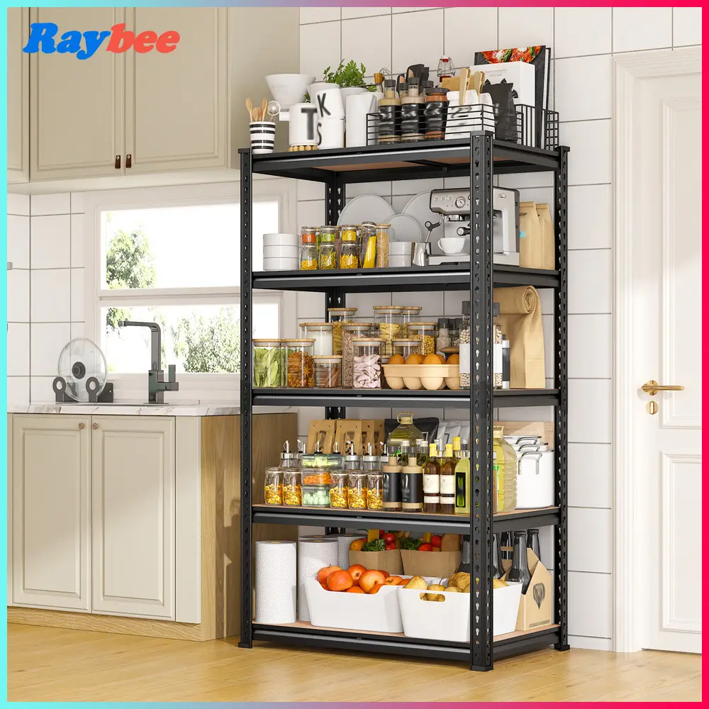 Raybee Furniture 5 Tier 72" Metal Garage Shelving Units, Garage Shelf Free Standing Utility Rack 1550-2000LBS Capacity, Adjustable Storage Shelves Org