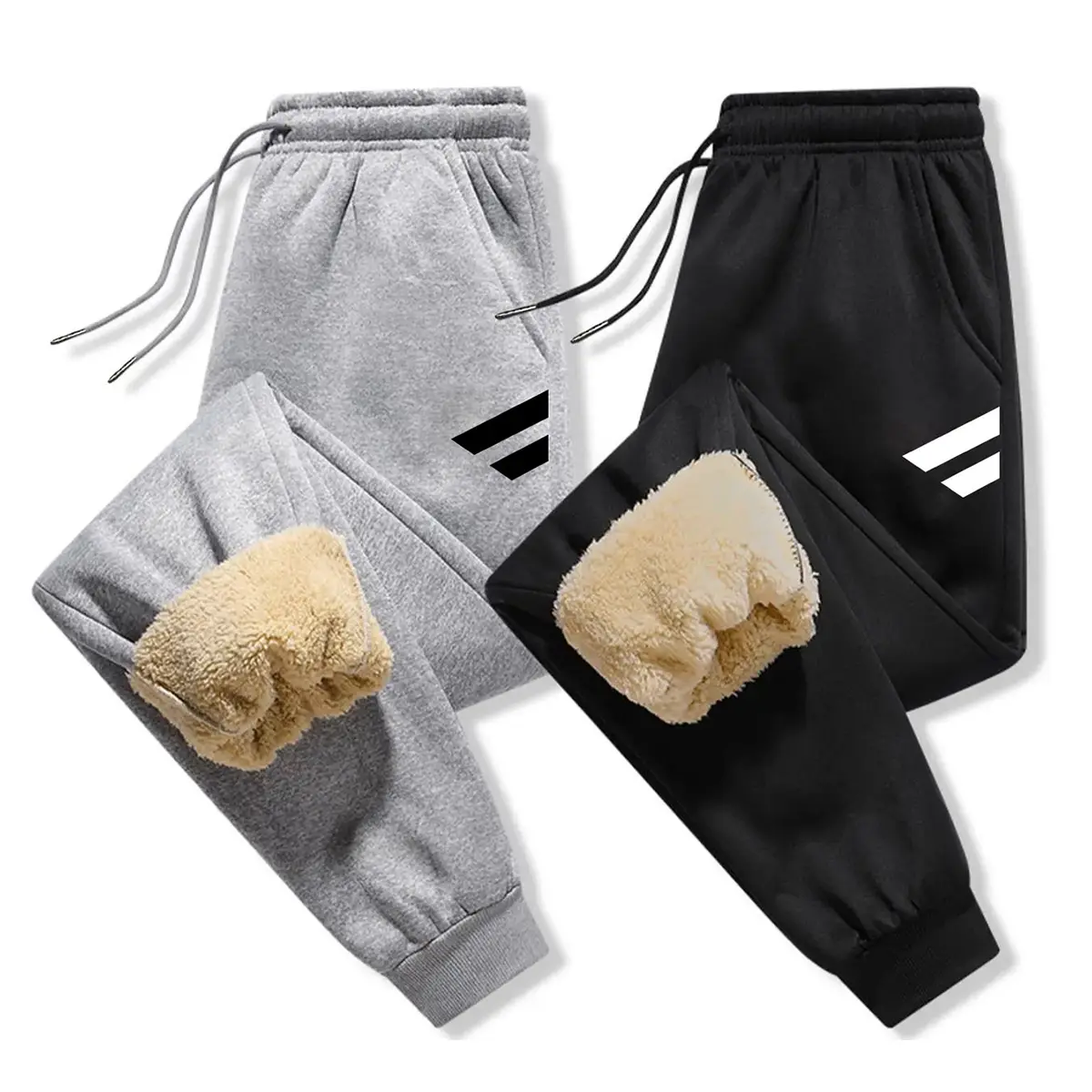 Men's Thermal Fleece-Lined Thick Pants - Soft, Comfy, Machine-Washable Ankle Pants, Floral Winter Casual Bottoms for Outdoor Sports & Daily Wear, Machine-Washable Men's Pants