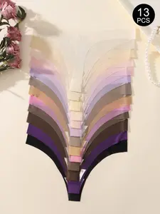 7/10/12/13 Pack Women's Sexy Cool Low Waist Thong, Comfortable Plain Slim-Fitting Workout Underwear, All Seasons Fashion