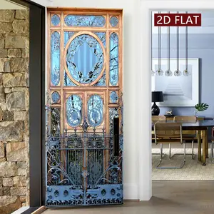 Vintage Iron Door Decorative Painting, 2 Counts Floral Glass Door Sticker, Easy Apply Peel & Stick, Ideal for Home, Kitchen, Bathroom, Bedroom, Elevator, Ornaments