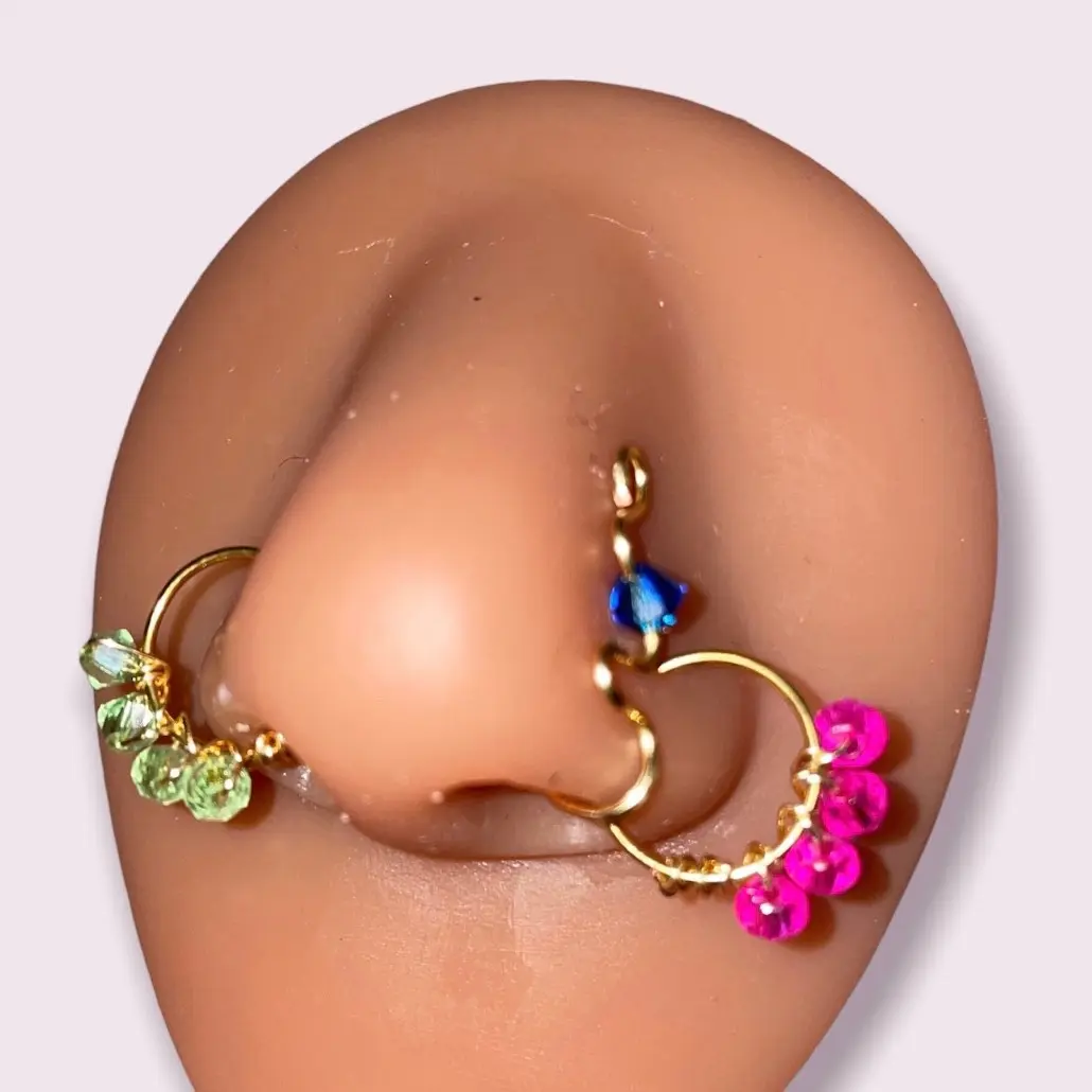 Gold/Silver Beaded Hoop Nose Ring - Fashion Costume Body Jewelry nose hoop noserings