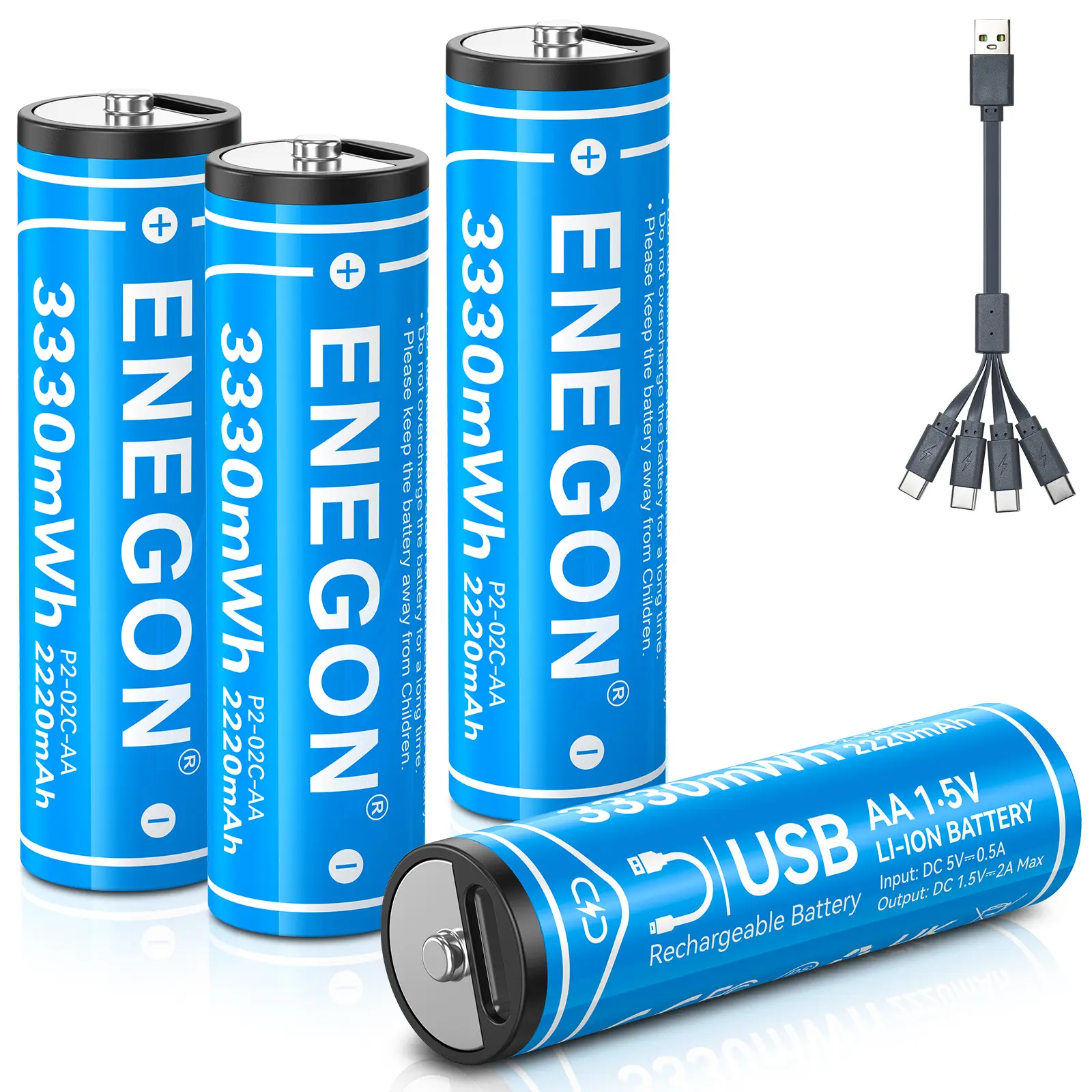 (Buy One get One Free)ENEGON 4-Pack AA/AAA Type-C USB Rechargeable Li-ion Electronic Batteries, 1.5V Lithium with 2-Hour Fast Charging, Sustainable Cost-Effective Accessories for Toys, Remote Controls, Game Controllers