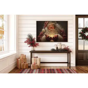 [SALE UP TO 40%] [Unframed] Magical Santa Claus Canvas Wall Art | Vintage Christmas Painting Print | Festive Holiday Décor with Sparkling Golden Glow