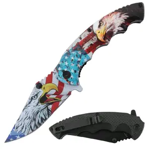 Great American Bald Eagle 4.5" Spring Assist Knife Printed Stainless Steel Blade