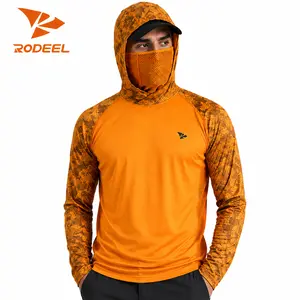 RODEEL 915 Sun Hoodie Shirts w/ Mask Neck Gaiter Men UPF 50+ UV Protection Long Sleeve Lightweight Quick Dry Moisture Wicking Breathable Athletic Activewear for Outdoor Fishing Boating Hiking Cycling Construction Roofing Farming Tree Service summervibes