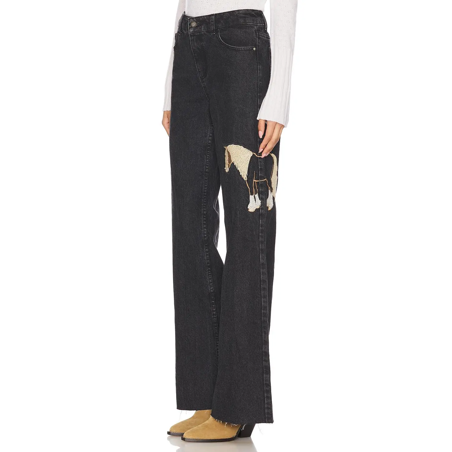 Understated Leather Horsey Jeans in Faded Black