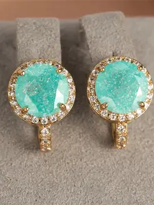 A pair of female round stone earrings, synthetic crystal, fashionable retro gold, suitable for wearing as a piece of jewelry at weddings and special occasions, Statement Earrings