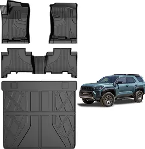 【fathersdaygift】AOMSAZTO Floor Mats & Cargo Mat Fit For 2013-2024 Toyota 4Runner / 2014-2023 Lexus GX460, Custom Fit TPE All Weather 1st & 2nd Row Full Set 4Runner/GX460 Car Liners, Black Car Accessories Car Interior Accessory