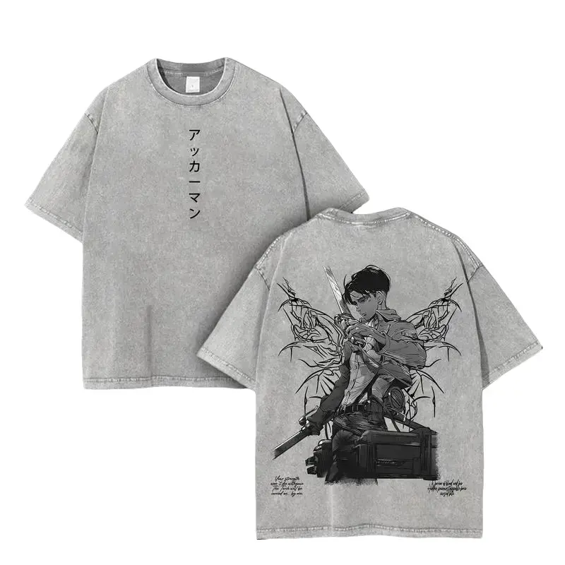 Men's Levi Ackerman Graphic Tshirt, Oversized Attack on Titan Vintage Washed Heavy Cotton Top, Seamless Pre-Washed Soft Otaku Style, Shortsleeve, Clothes, Classic, Anime Style, Relaxed Cut, 3Xl, 7-Day Return/Exchange Policy, Apparel, Menswear