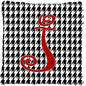212 MAIN 14x14 in. Monogram Initial J Houndstooth Pattern Black Fabric Decorative Pillow