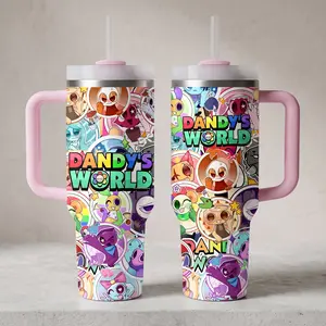 Dandy's World 40oz Stainless Steel Insulated Tumbler with Handle & Straw, Dandy's World Cartoon 40oz Travel Tumbler, Gift