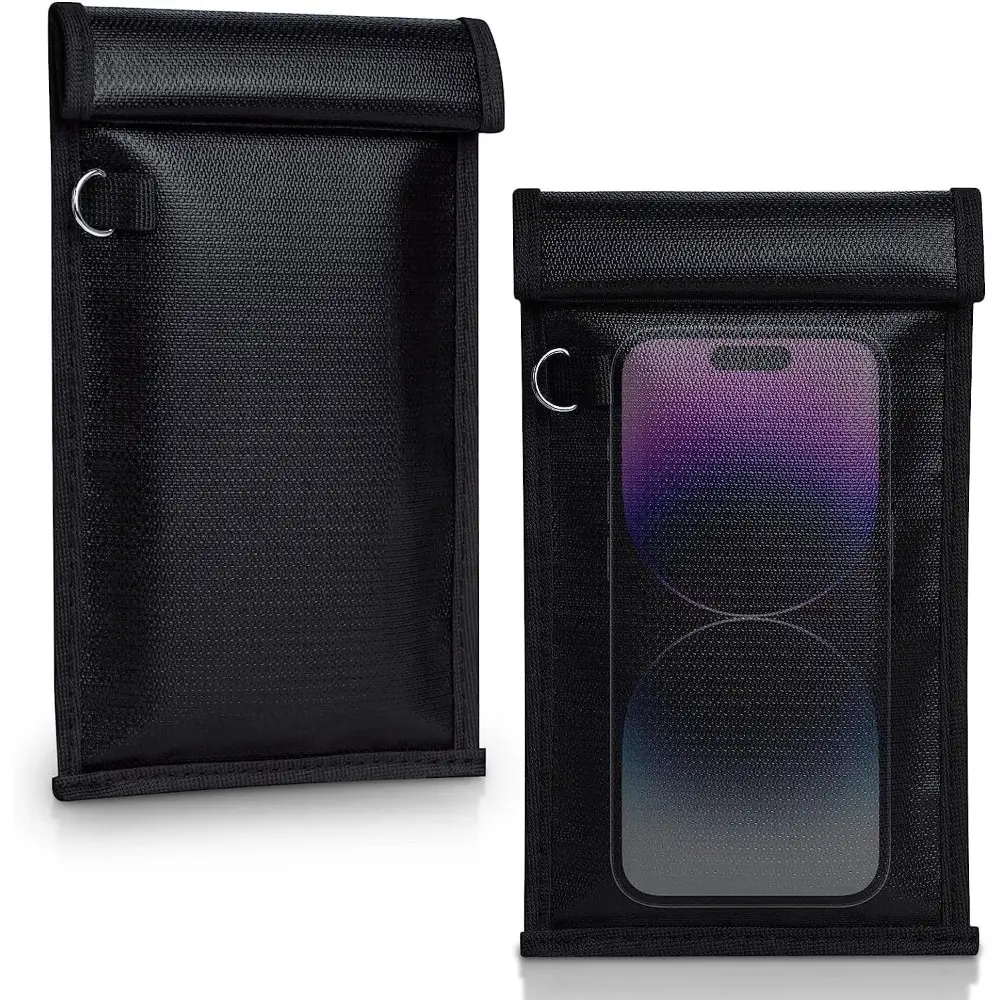 2 Pack Military Grade Faraday Bags, Fireproof Waterproof Signal Blocking Pouch for Cell Phone & Car Keys, RFID GPS WIFI NFC Blocker, Anti-Tracking Privacy Shielding Pouch for Daily Travel