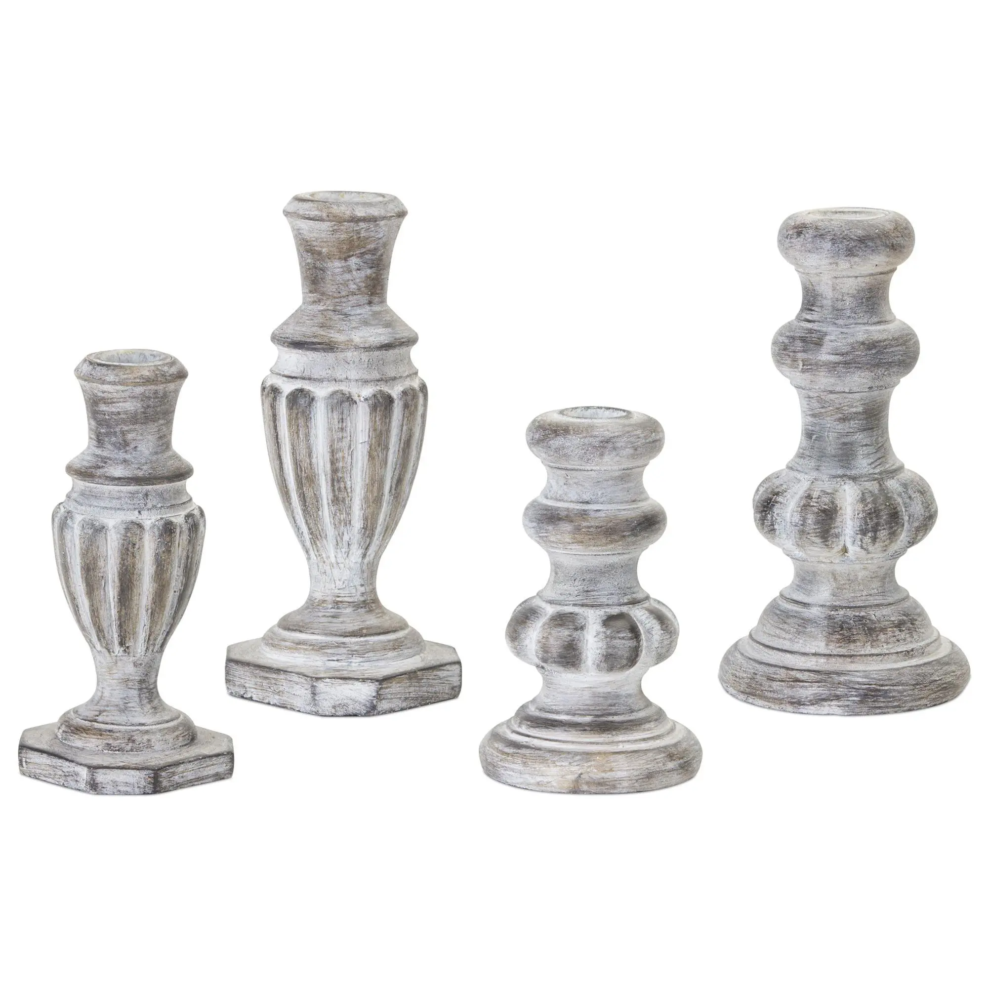 Melrose Weathered Stone Candle Holders - Set of Four