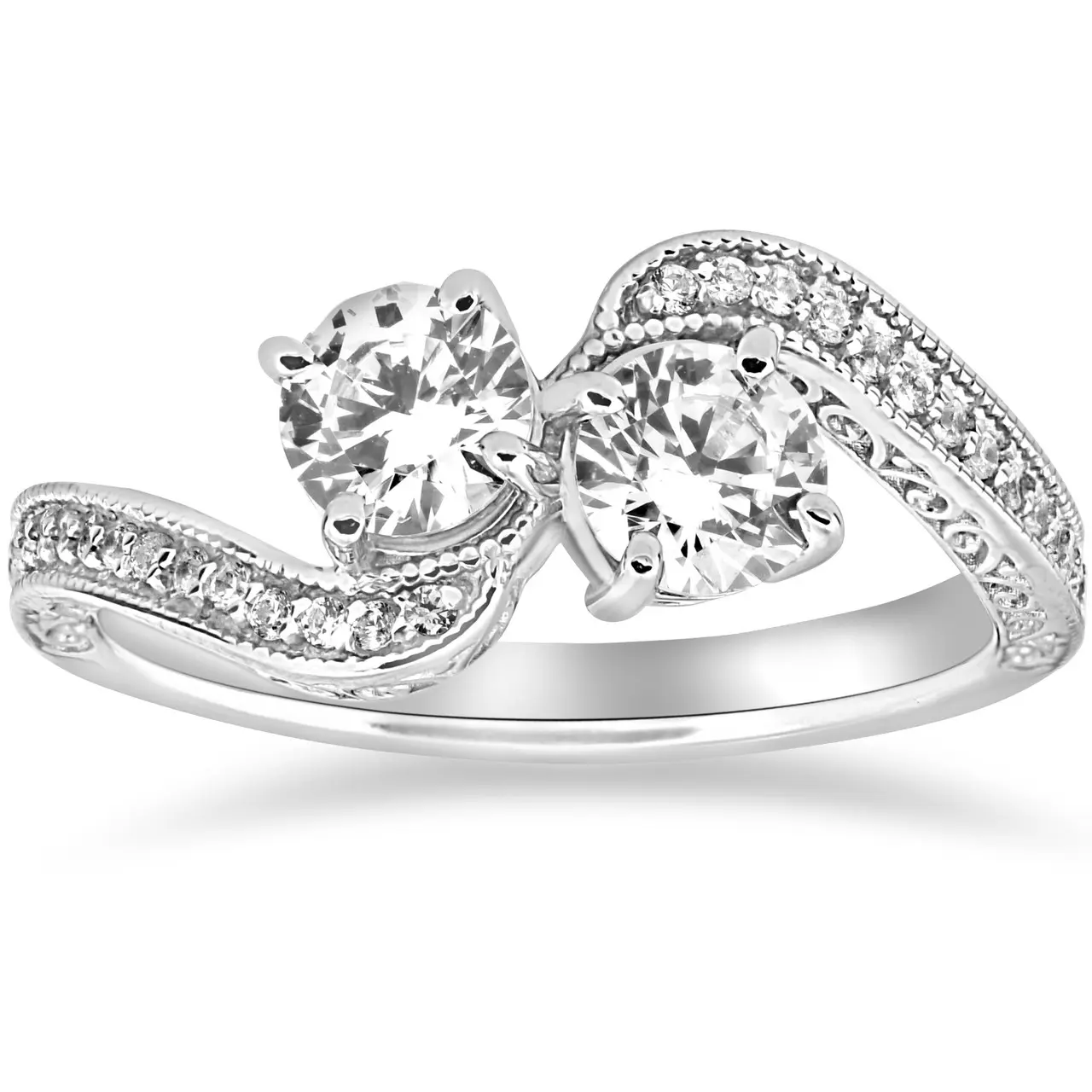 1 ct Two Stone Forever Us Vintage Diamond Engagement Ring 14k White Gold
