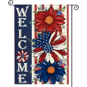 1Pc Independence Day Flower Garden Flag, 12X18 Inch Double-Sided Polyester Outdoor Courtyard Printed Flag, Multifunctional Holiday Decorative Garden Flag, Garden Accessories